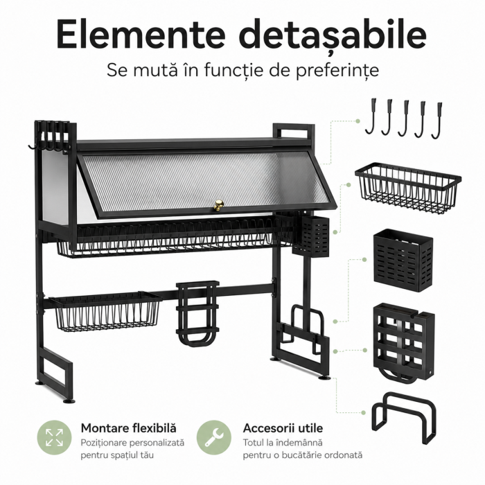 Scurgator vase 2 niveluri, 95 cm, otel inoxidabil negru, organizator bucatarie [2]