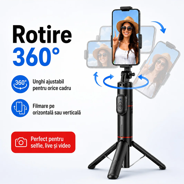 Selfie Stick cu trepied din inox, extensibil, maner detasabil pentru camera/telefon, Negru, gadget modern - imagine principala produs|Selfie Stick cu trepied din inox, extensibil, maner detasabil pentru camera/telefon, Negru, gadget modern - detaliu produs 2|Selfie Stick cu trepied din inox, extensibil, maner detasabil pentru camera/telefon, Negru, gadget modern - detaliu produs 3|Selfie Stick cu trepied din inox, extensibil, maner detasabil pentru camera/telefon, Negru, gadget modern - detaliu produs 4|Selfie Stick cu trepied din inox, extensibil, maner detasabil pentru camera/telefon, Negru, gadget modern - detaliu produs 5 [4]