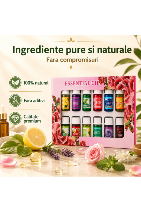 Set 12 Uleiuri Esentiale Pure, Naturale, Vegane - 12×3 ml, Aromaterapie, pentru rutina beauty - imagine principala produs [4]