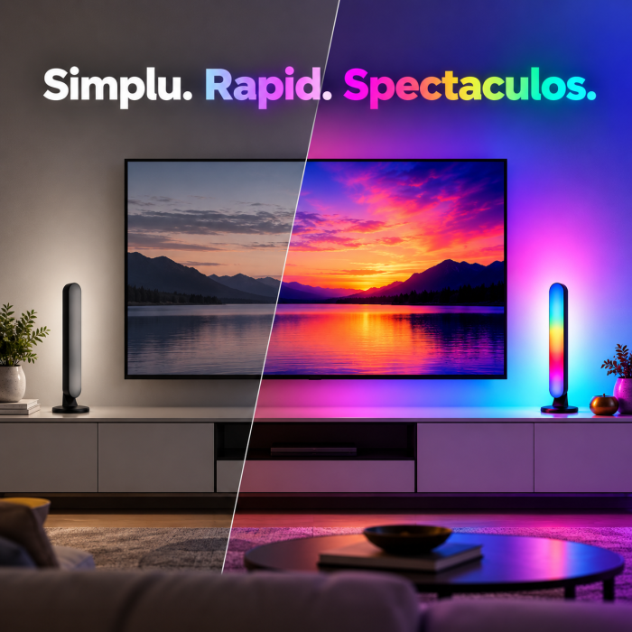 Set 2 lămpi LED RGB negre, 12 culori, 4 moduri, telecomandă, USB și lungime 26,5 cm. [3]