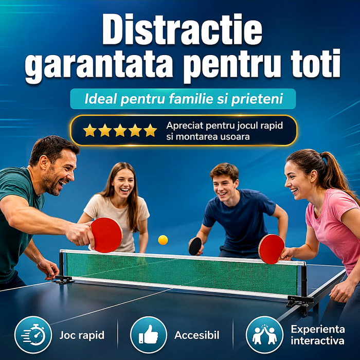 Set Antrenament Tenis de Masa - 2 Palete Ping Pong, 3 Mingi, Fileu Reglabil, Interior & Exterior, pentru copii - imagine principala produs [3]