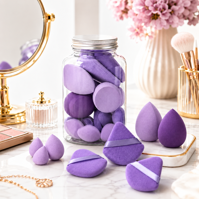 Set Bureti Machiaj Mov cu Beauty Blender, Pufuri si Recipient, pentru Fond de Ten si Pudra, pentru rutina beauty - imagine principala produs|Set Bureti Machiaj Mov cu Beauty Blender, Pufuri si Recipient, pentru Fond de Ten si Pudra, pentru rutina beauty - detaliu produs 2|Set Bureti Machiaj Mov cu Beauty Blender, Pufuri si Recipient, pentru Fond de Ten si Pudra, pentru rutina beauty - detaliu produs 3|Set Bureti Machiaj Mov cu Beauty Blender, Pufuri si Recipient, pentru Fond de Ten si Pudra, pentru rutina beauty - detaliu produs 4 [4]