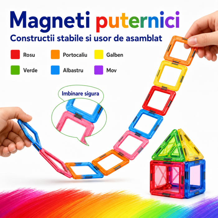 Set Constructie Magnetic 70 Piese Colorate pentru Copii [4]
