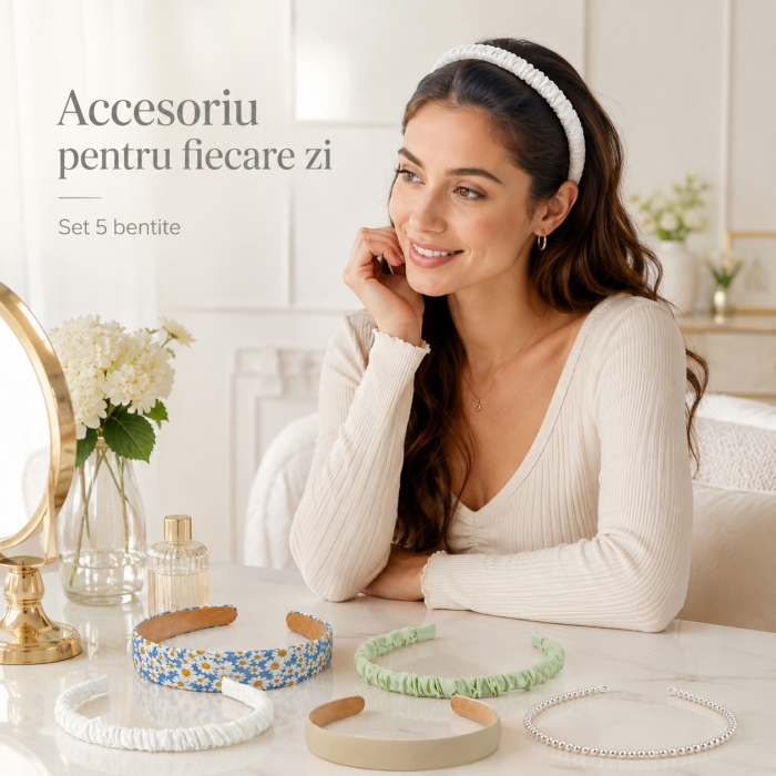 Set de 5 bentite cu model diferite, design deosebit, pentru femei, multicolor, pentru rutina beauty - imagine principala produs [6]