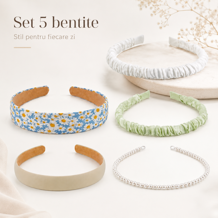 Set de 5 bentite cu model diferite, design deosebit, pentru femei, multicolor, pentru rutina beauty - imagine principala produs [2]