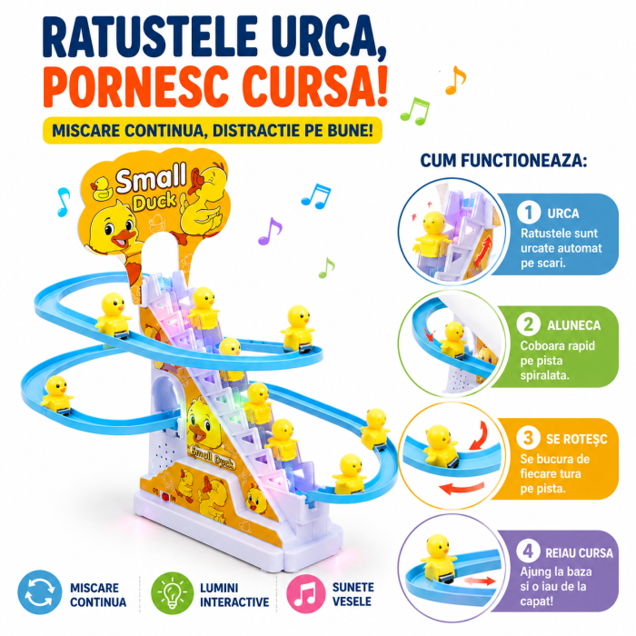Set jucarie interactiva cu 9 ratuste, pista de curse cu lumini si muzica, plastic ABS, multicolor, pentru copii - imagine principala produs [3]