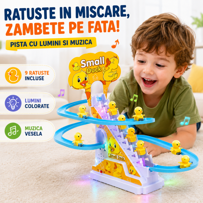 Set jucarie interactiva cu 9 ratuste, pista de curse cu lumini si muzica, plastic ABS, multicolor, pentru copii - imagine principala produs [2]