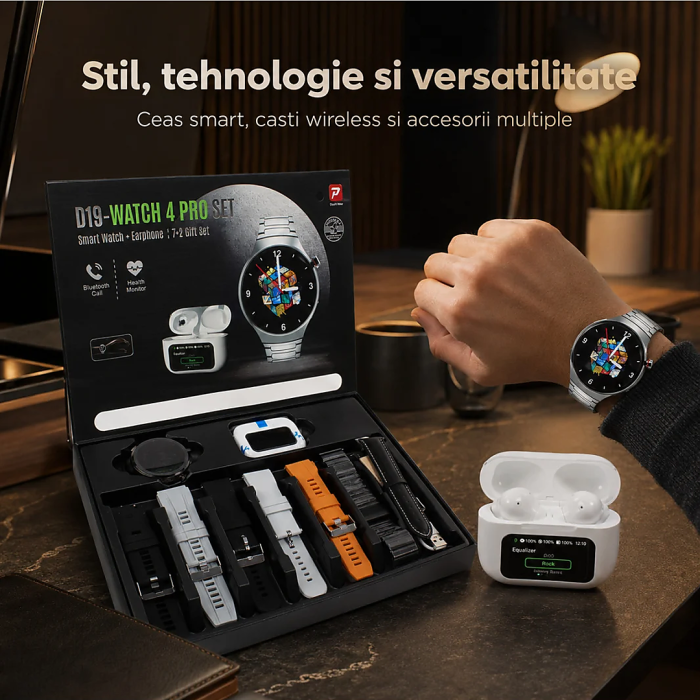 Set Smartwatch D19 Watch 4 Pro, Apeluri wireless, Apeluri Bluetooth, IP67, Multicolor, gadget modern - imagine principala produs|Set Smartwatch D19 Watch 4 Pro, Apeluri wireless, Apeluri Bluetooth, IP67, Multicolor, gadget modern - detaliu produs 2|Set Smartwatch D19 Watch 4 Pro, Apeluri wireless, Apeluri Bluetooth, IP67, Multicolor, gadget modern - detaliu produs 3|Set Smartwatch D19 Watch 4 Pro, Apeluri wireless, Apeluri Bluetooth, IP67, Multicolor, gadget modern - detaliu produs 4|Set Smartwatch D19 Watch 4 Pro, Apeluri wireless, Apeluri Bluetooth, IP67, Multicolor, gadget modern - detaliu produs 5|Set Smartwatch D19 Watch 4 Pro, Apeluri wireless, Apeluri Bluetooth, IP67, Multicolor, gadget modern - detaliu produs 6|Set Smartwatch D19 Watch 4 Pro, Apeluri wireless, Apeluri Bluetooth, IP67, Multicolor, gadget modern - detaliu produs 7 [6]