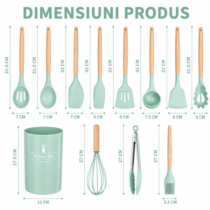 Set Ustensile Bucatarie din Silicon termorezistent Verde, 12 Piese, Maner Lemn, pentru bucatarie - imagine principala produs|Set Ustensile Bucatarie din Silicon termorezistent Verde, 12 Piese, Maner Lemn, pentru bucatarie - detaliu produs 2|Set Ustensile Bucatarie din Silicon termorezistent Verde, 12 Piese, Maner Lemn, pentru bucatarie - detaliu produs 3|Set Ustensile Bucatarie din Silicon termorezistent Verde, 12 Piese, Maner Lemn, pentru bucatarie - detaliu produs 4|Set Ustensile Bucatarie din Silicon termorezistent Verde, 12 Piese, Maner Lemn, pentru bucatarie - detaliu produs 5|Set Ustensile Bucatarie din Silicon termorezistent Verde, 12 Piese, Maner Lemn, pentru bucatarie - detaliu produs 6 [6]