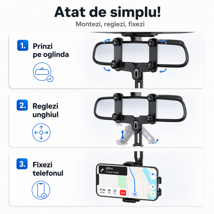 Suport telefon pentru oglinda retrovizoare, rotativ 360°, reglabil pe inaltime si latime, Negru, pentru masina - imagine principala produs|Suport telefon pentru oglinda retrovizoare, rotativ 360°, reglabil pe inaltime si latime, Negru, pentru masina - detaliu produs 2|Suport telefon pentru oglinda retrovizoare, rotativ 360°, reglabil pe inaltime si latime, Negru, pentru masina - detaliu produs 3|Suport telefon pentru oglinda retrovizoare, rotativ 360°, reglabil pe inaltime si latime, Negru, pentru masina - detaliu produs 4|Suport telefon pentru oglinda retrovizoare, rotativ 360°, reglabil pe inaltime si latime, Negru, pentru masina - detaliu produs 5|Suport telefon pentru oglinda retrovizoare, rotativ 360°, reglabil pe inaltime si latime, Negru, pentru masina - detaliu produs 6|Suport telefon pentru oglinda retrovizoare, rotativ 360°, reglabil pe inaltime si latime, Negru, pentru masina - detaliu produs 7 [4]
