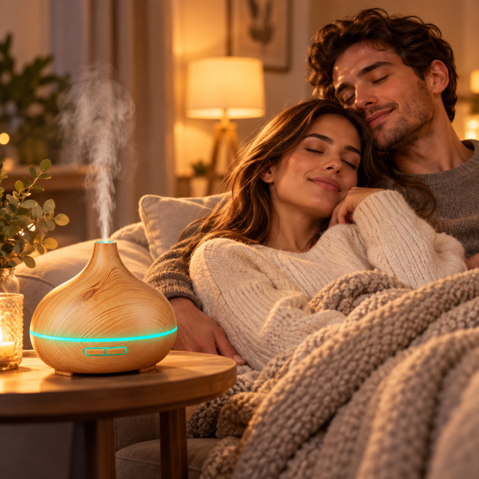 Umidificator difuzor de aroma ultrasonic 400 ml, abur rece, LED 7 culori, temporizator 1/3/6h, 13W, aspect lemn [7]