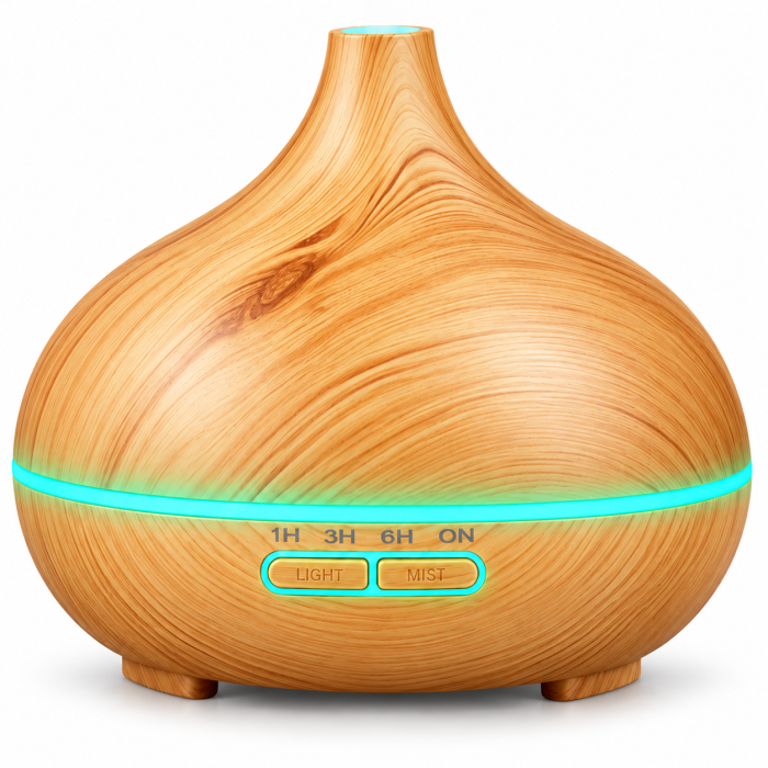 Umidificator difuzor de aroma ultrasonic 400 ml, abur rece, LED 7 culori, temporizator 1/3/6h, 13W, aspect lemn [8]