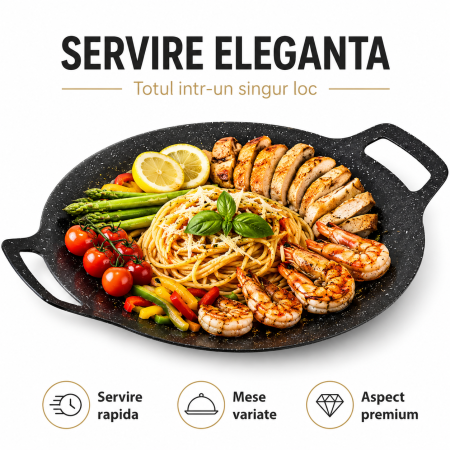 Casa si Gradina - Plita Japoneza Rotunda Grill Antiaderenta, 36 cm, Negru