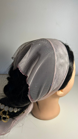 Batic din tulle cu pietricele - Batic din tulle cu pietricele, model Rose Nude, accesoriu de cap elegant si feminin