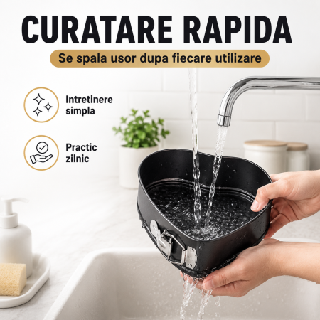 Set 3 forme tort antiaderente, inima, rotunda si patrata, cu baza detasabila, culoare negru [5]