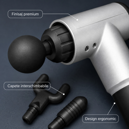 Aparat de masaj Gun, 5 trepte 20-60 Hz, 4 capete, baterie 2600 mAh, autonomie pana la 3 ore [4]