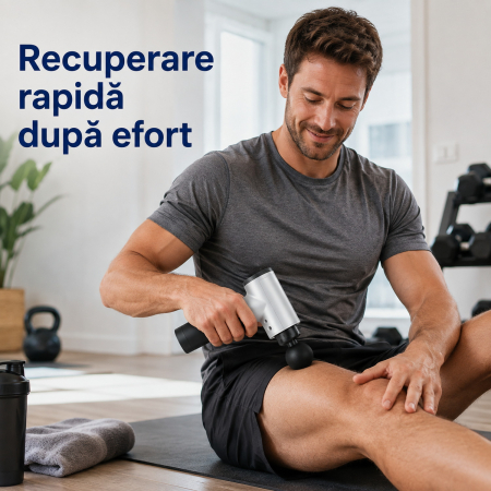 Aparat de masaj Gun, 5 trepte 20-60 Hz, 4 capete, baterie 2600 mAh, autonomie pana la 3 ore [1]