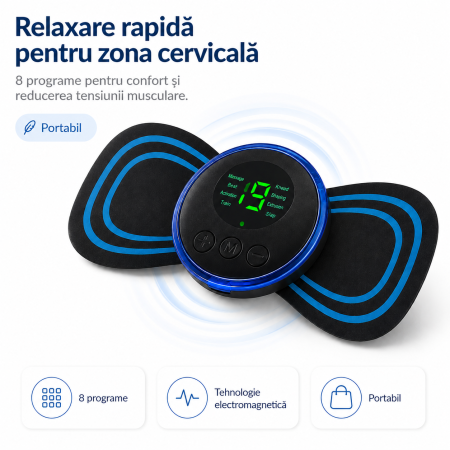 Beauty si ingrijire - Aparat masaj cervical electric, 8 programe, stimulare electromagnetica, design portabil