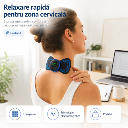 Aparat masaj cervical electric, 8 programe, stimulare electromagnetica, design portabil [1]