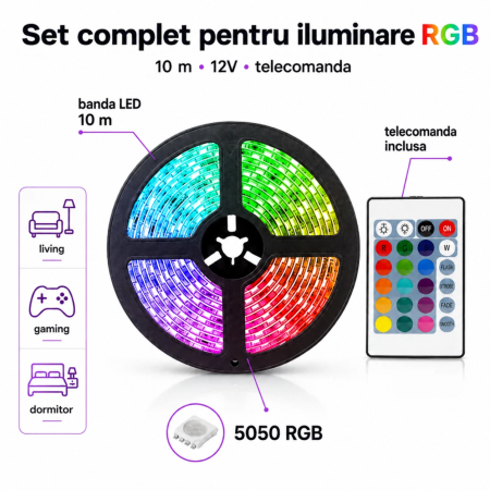 Banda LED RGB 10m 5050 cu Bluetooth App si Telecomanda [3]