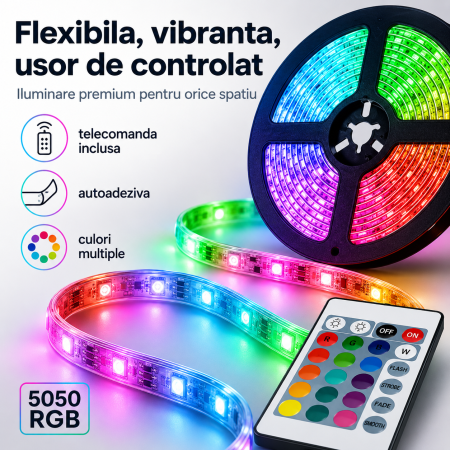 Banda LED RGB 20m, 5050, autoadeziva, 12V, cu telecomanda [2]