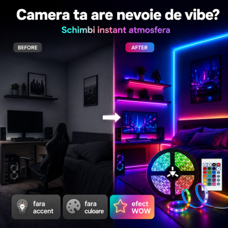 Banda LED RGB 20m, 5050, autoadeziva, 12V, cu telecomanda [1]