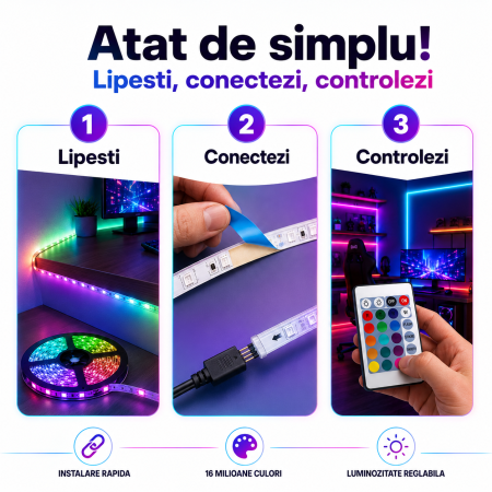 Banda LED RGB 20m, 5050, autoadeziva, 12V, cu telecomanda [3]