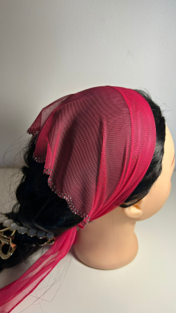 Batic din tulle cu pietricele - Batic din tulle cu pietricele, model Fuchsia, accesoriu de cap elegant si feminin