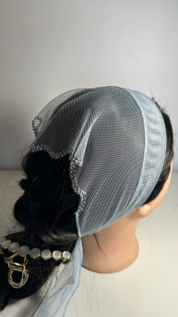 Batic din tulle cu pietricele - Batic din tulle cu pietricele, model Alb perlat, accesoriu de cap elegant si feminin