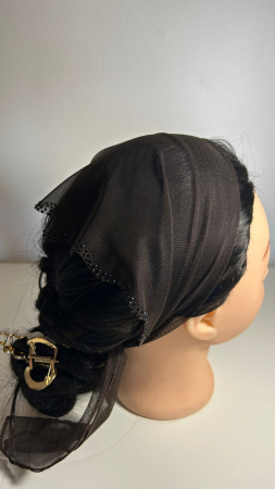 Batic din tulle cu pietricele - Batic din tulle cu pietricele, model Maro închis, accesoriu de cap elegant si feminin