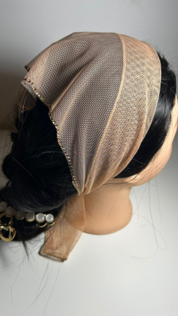 Batic din tulle cu pietricele - Batic din tulle cu pietricele, model Peach, accesoriu de cap elegant si feminin