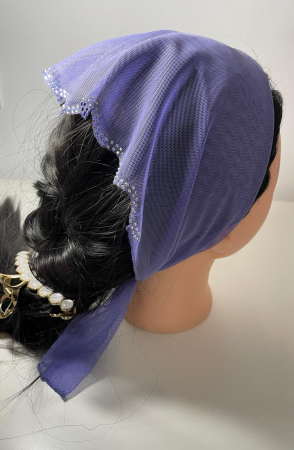 Batic din tulle cu pietricele - Batic din tulle cu pietricele, model Mov-lila, accesoriu de cap elegant si feminin