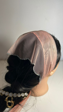 Batic din tulle cu pietricele - Batic din tulle cu pietricele, model Roz Pudrat, accesoriu de cap elegant si feminin
