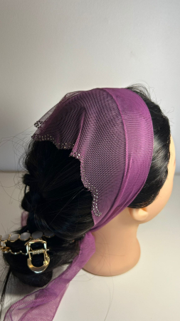 Batic din tulle cu pietricele - Batic din tulle cu pietricele, model Prună Regală, accesoriu de cap elegant si feminin