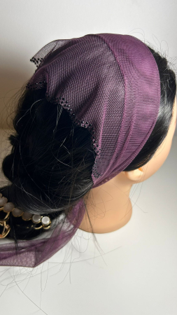 Batic din tulle cu pietricele - Batic din tulle cu pietricele, model Velvet Plum, accesoriu de cap elegant si feminin