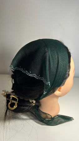Batic din tulle cu pietricele - Batic din tulle cu pietricele, model Verde Smarald, accesoriu de cap elegant si feminin