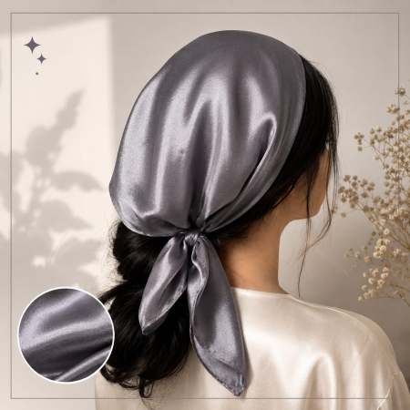 Baticute & Cordelute - Batic elegant din satin pentru biserica, gri metalizat, cu aspect lucios, accesoriu de cap feminin si rafinat.