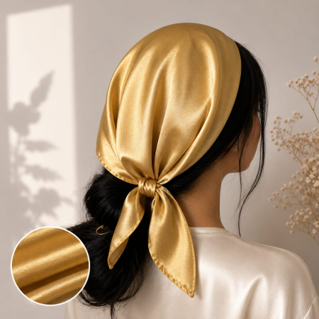Baticute & Cordelute - Batic elegant din satin pentru biserica, auriu, cu aspect lucios, accesoriu de cap feminin si rafinat.