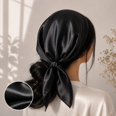 Baticute & Cordelute - Batic elegant din satin pentru biserica, negru, cu aspect lucios, accesoriu de cap feminin si rafinat.