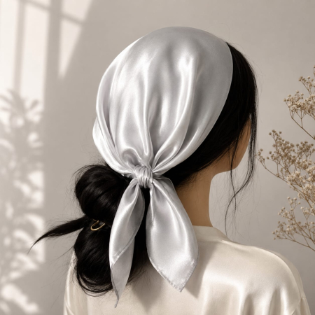 Baticute & Cordelute - Batic elegant din satin pentru biserica, alb perlat, cu aspect lucios, accesoriu de cap feminin si rafinat.