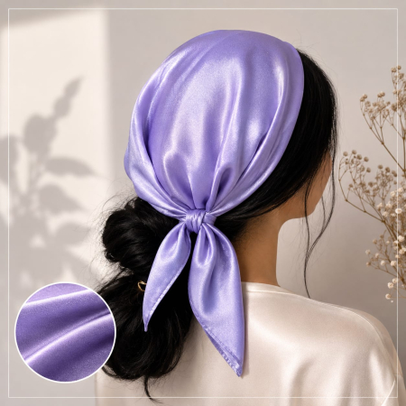 Baticute & Cordelute - Batic elegant din satin pentru biserica, lila, cu aspect lucios, accesoriu de cap feminin si rafinat.