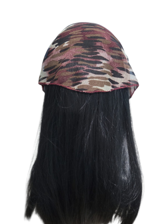 Batic pentru biserica din tulle fin, cu imprimeu abstract maro-bordo, accesoriu de cap feminin, elegant si confortabil. [1]