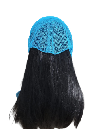 Batic elegant pentru biserica din tulle fin, albastru turcoaz, cu model discret, accesoriu de cap feminin si usor. [1]