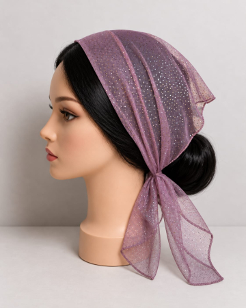 Batic din tulle cu model - Batic pentru biserica din tulle usor si confortabil, model feminin cu sclipici fin, Lila Mauve cu Sclipici Fin.