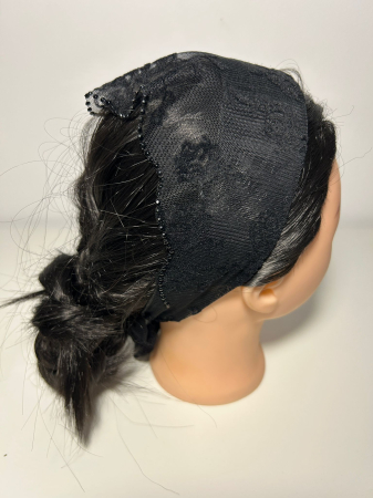 Baticute din dantela cu pietricele - Baticut din dantela Negru Floral cu pietricele decorative pe margine, accesoriu de cap feminin si elegant pentru biserica.
