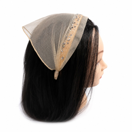Baticute & Cordelute - Baticut elegant pe coronita din tulle, Bej Auriu strasuri delicate