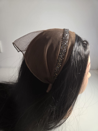 Baticut elegant pe coronita din tulle, model Crystal Maro cu strasuri delicate [1]