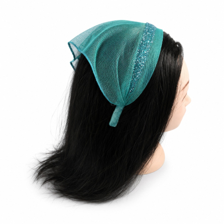 Baticute & Cordelute - Baticut elegant pe coronita din tulle, model Crystal Smarald Green cu strasuri delicate