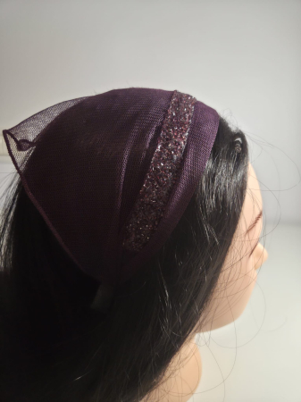 Baticute cu accesoriu pe coronita/cordeluta - Baticut elegant pe coronita din tulle, model Crystal Visiniu cu strasuri delicate