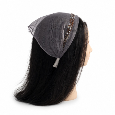 Baticute & Cordelute - Baticut elegant pe coronita din tulle, Gri Antracit strasuri delicate